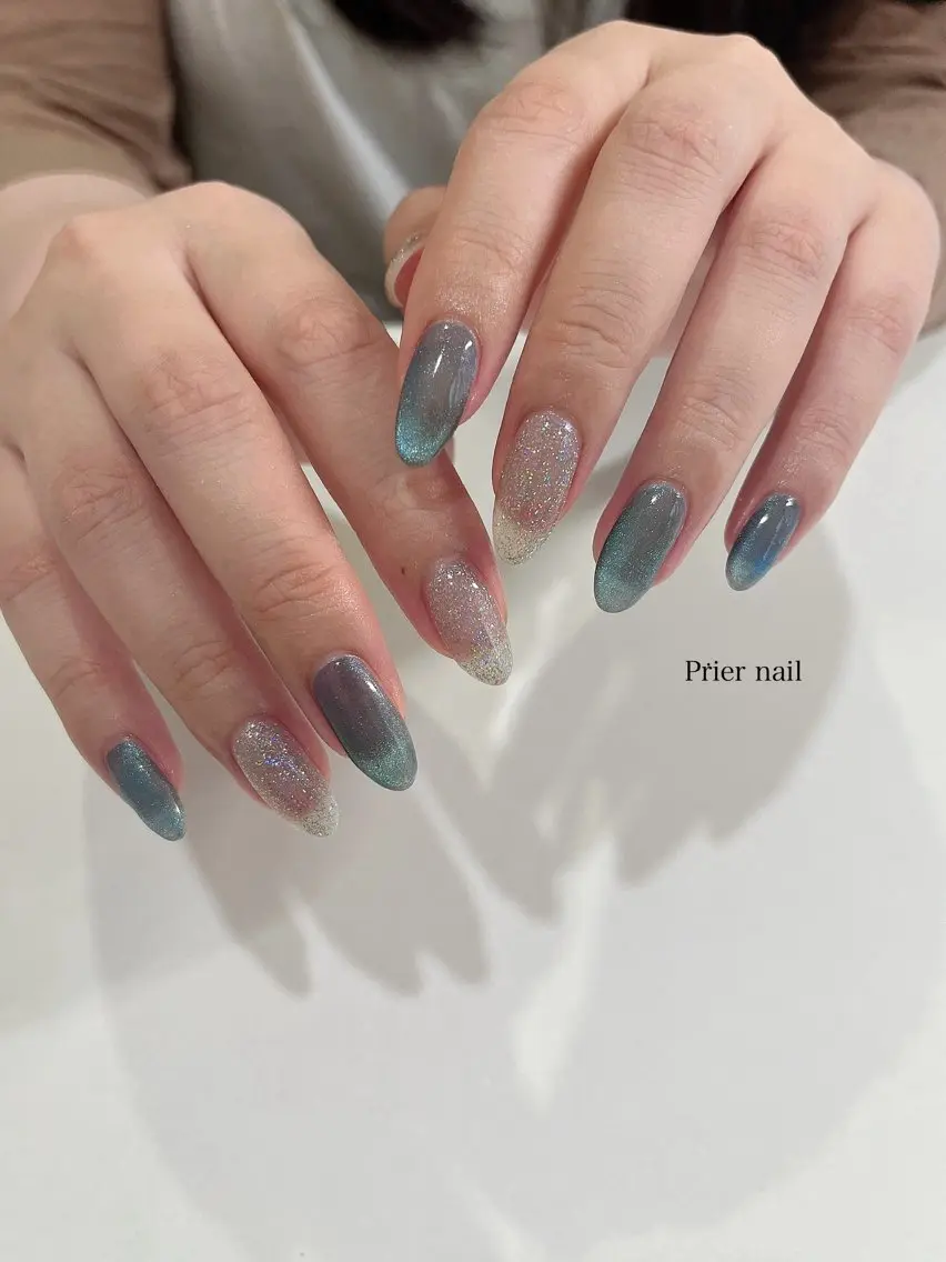 ネイル ブルー フラッシュネイル マグネットネイル シルバー Prier nailのネイルデザイン