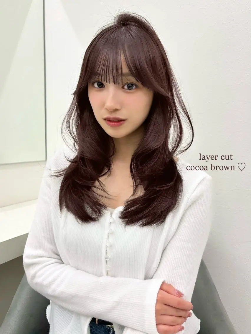 ロング カラー ヘアアレンジ ブラウンカラー ピンクカラー ピンクブラウン momo /レイヤー/暖色のヘアスタイル