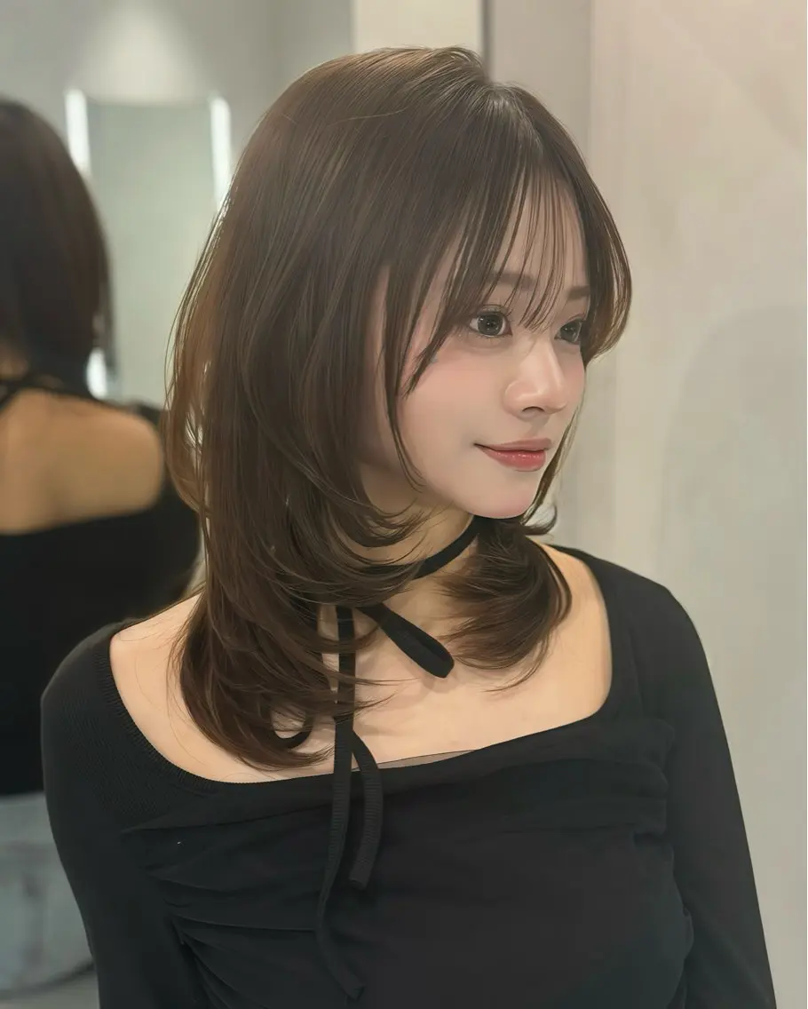 ミディアム カラー カット ヘアカラー トリートメント 髪質改善ストレート 韓国風レイヤー池袋のヘアスタイル