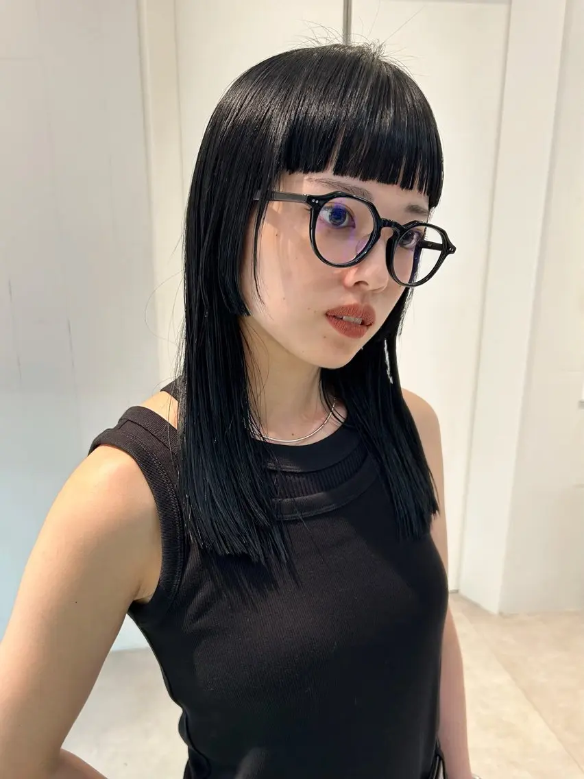 セミロング カラー 黒髪 ワイドバング カット ヘアカラー トリートメント パーマ/パーマ落とし 【Kouta】のヘアスタイル