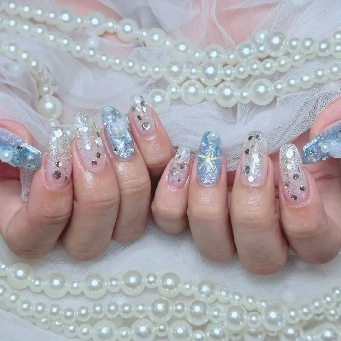 ネイル ブルー 持ち込み ハンドネイル Nail lieNのネイルデザイン