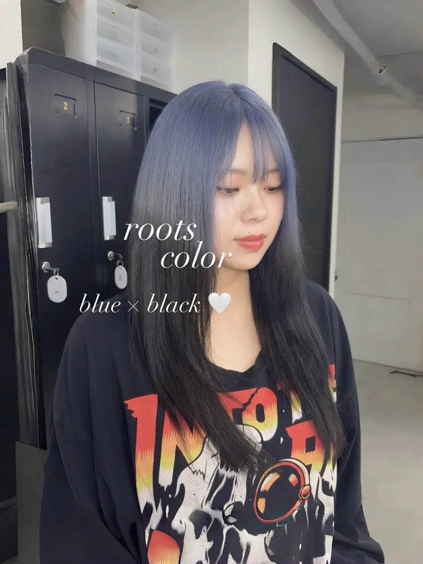 ロング カラー 黒髪 ブルーカラー ヘアカラー haruna☪︎ モデル募集中✩のヘアスタイル