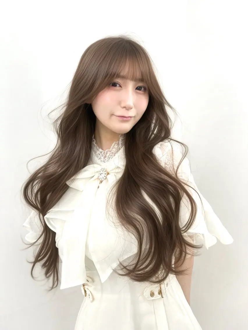 ロング カラー ベージュカラー ブリーチ 透明感カラー くびれヘア 韓国風ヘア カット ヘアカラー トリートメント ヘッドスパ 盛れる顔周り✨韓国式 レイヤーkanatoのヘアスタイル