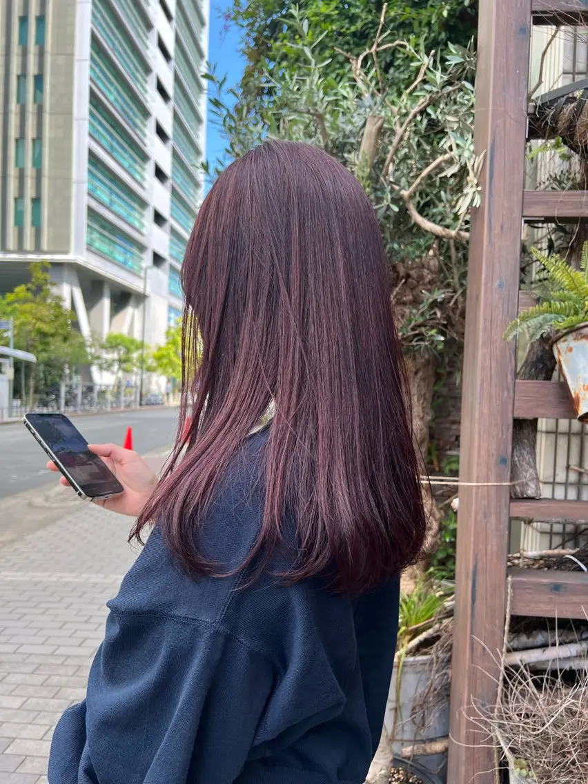 セミロング ピンクラベンダー 似合わせレイヤー ＆縮毛矯正のヘアスタイル