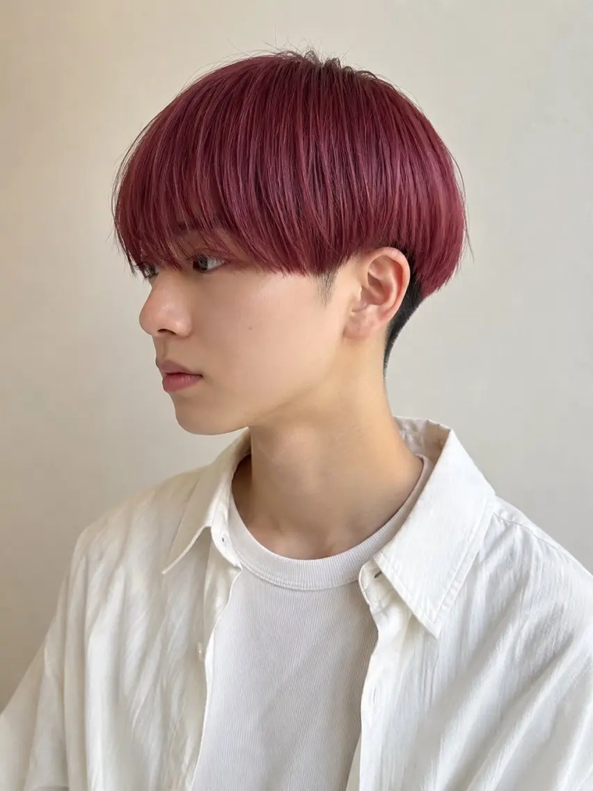 カラー メンズ マッシュ シースルーマッシュ カシス レッドカラー カット ヘアカラー メンズカット/シャド ウパーマ/URYUのヘアスタイル