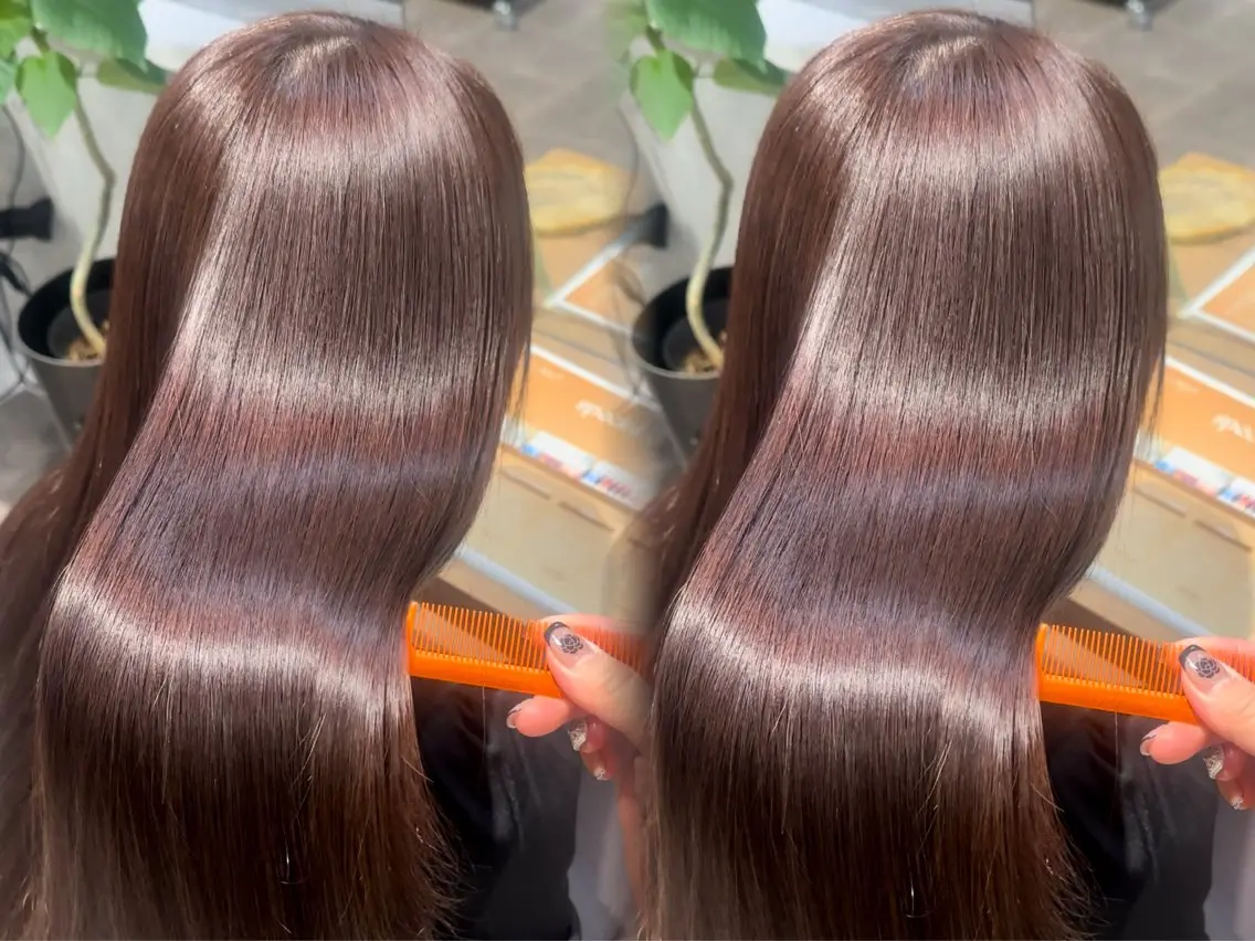 ロング カラー ヘアカラー 縮毛矯正 トリートメント 銀座レイヤーカット ×シースルー前髪のヘアスタイル
