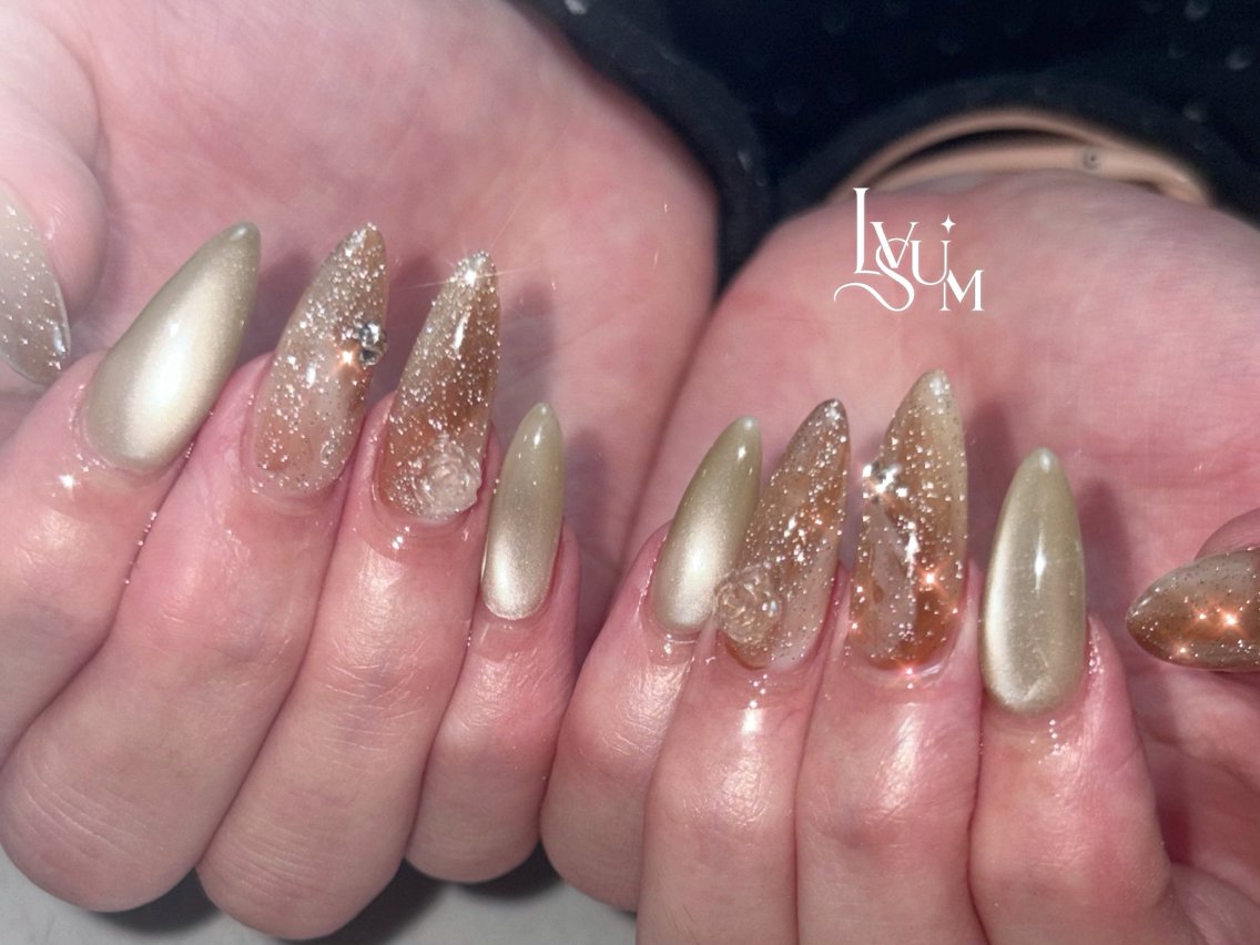 ネイル ブラウン マグネットネイル ハンドネイル lvsum nailのネイルデザイン