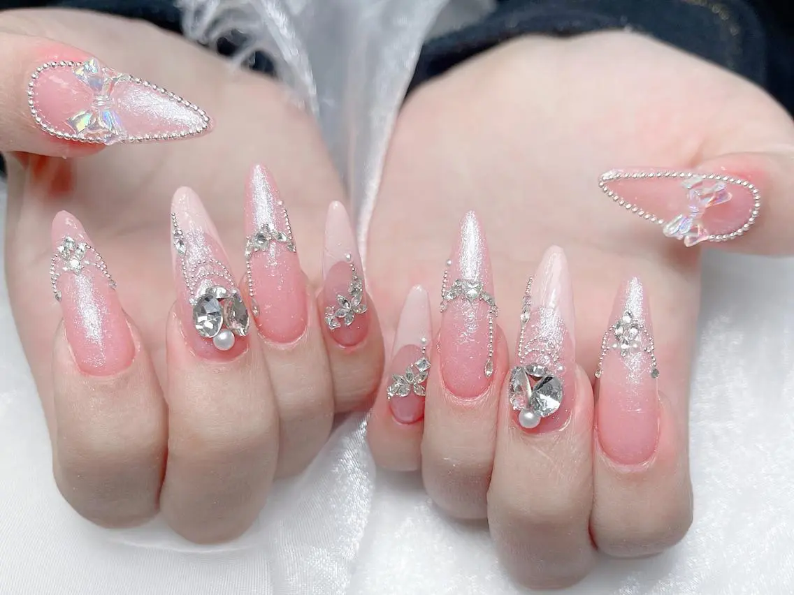 ネイル 成人式 大理石ネイル(マーブル) リボン 夏ネイル ネイルチップ ハンドネイル Mi Na Nail Salonのネイルデザイン