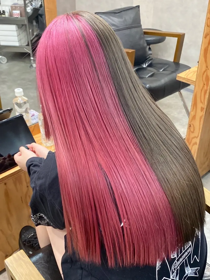 ロング カラー ブリーチ ブラウンカラー ダークブラウン ピンクカラー 艶髪サラサラカラー 🌈前原健吾のヘアスタイル