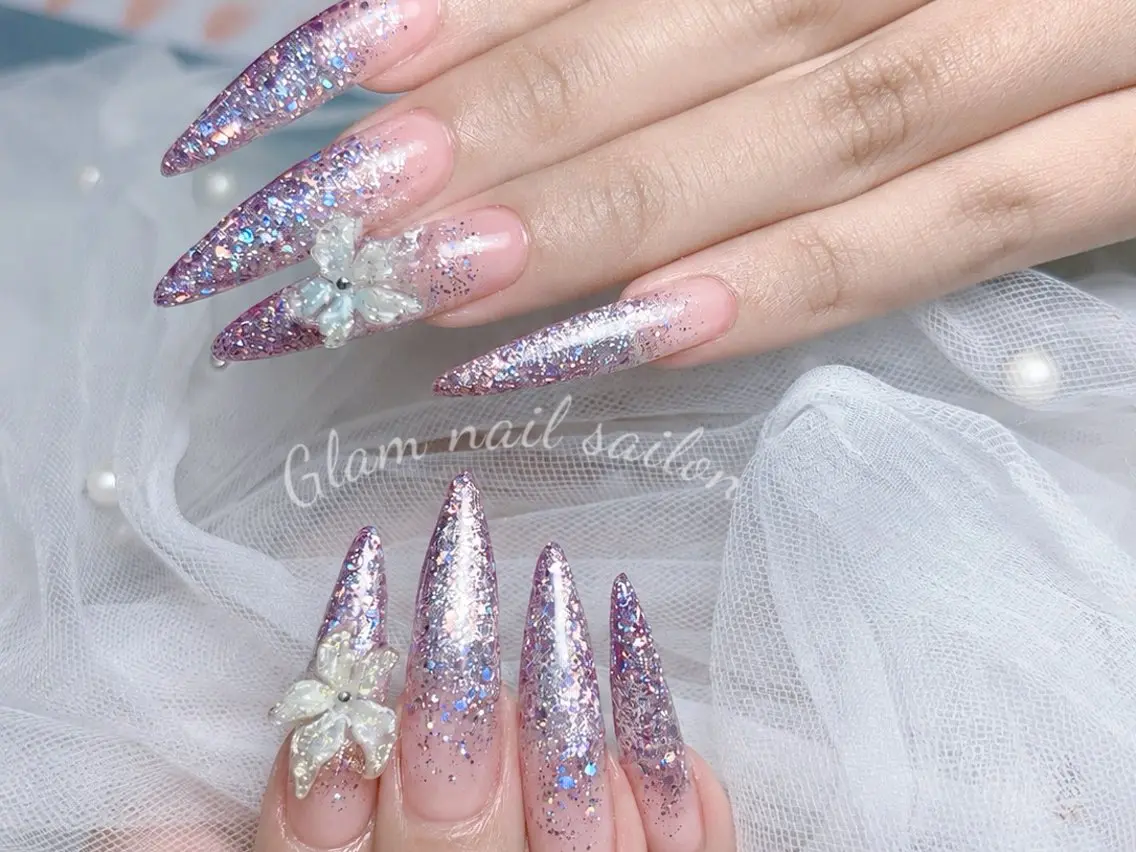 ネイル ハンドネイル エツメ💅 長さ出し🎀デザインのネイルデザイン