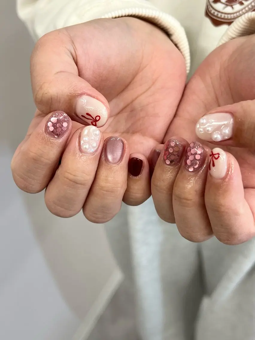 ネイル ボルドー ジェルネイル マグネットネイル ニュアンスネイル パラジェル ハンドネイル ハンドケア Bana_ Nailのネイルデザイン