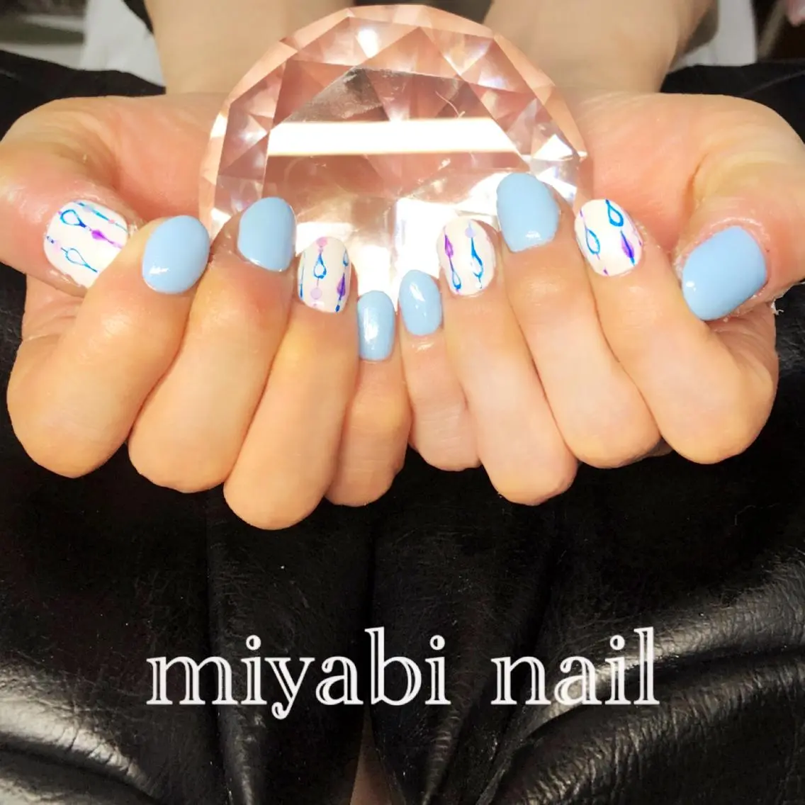 ネイル アートネイル ブルー ジェルネイル 持ち込み ショートネイル ハンドネイル miyabi nail 桂川駅近くのネイルデザイン