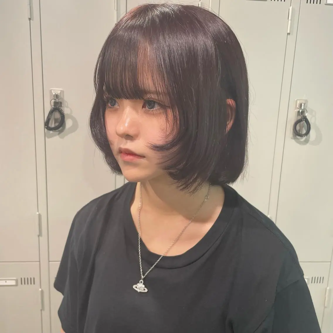 セミロング カラー ヘアアレンジ 表参道♡暗髪♡ 艶カラー♡アユミのヘアスタイル