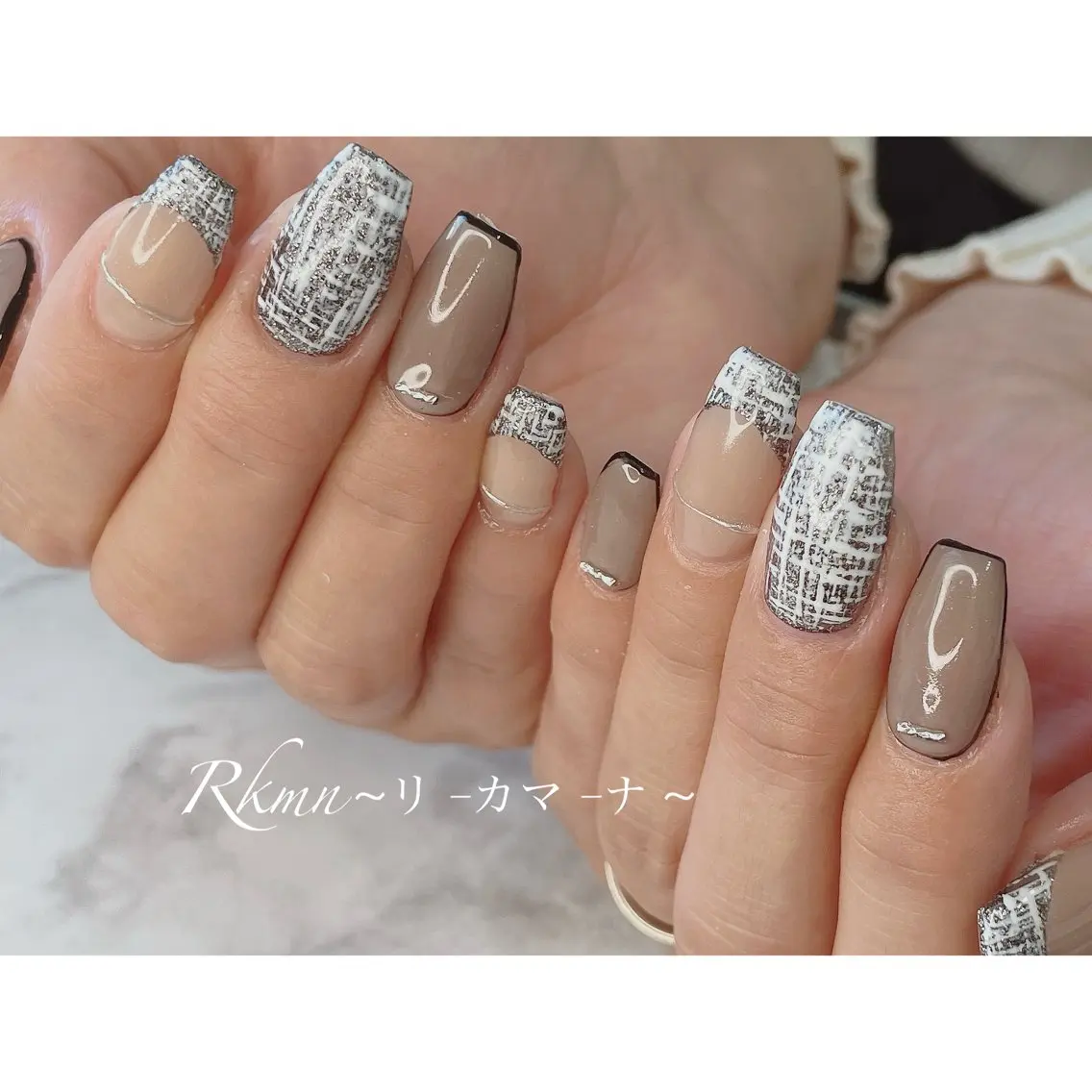 ネイル アートネイル フレンチネイル ミラーネイル 春ネイル ツイードネイル ハンドネイル フットネイル ハンドケア Rkmn ~リ-カマ-ナ~のネイルデザイン