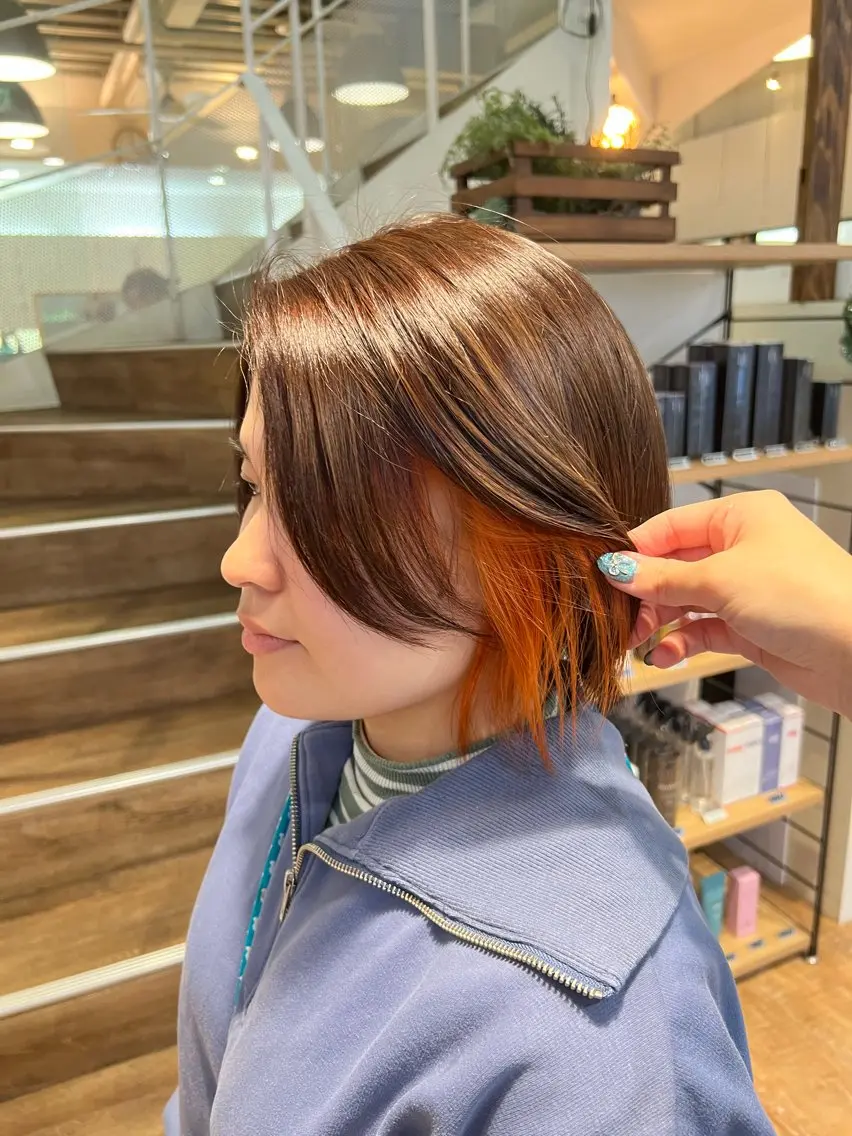 カラー オレンジ ヘアカラー トリートメント インナーカラー♡ Nanakoのヘアスタイル