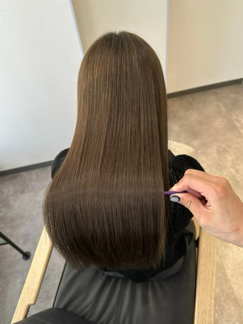 ロング カラー ブラウンカラー オリーブブラウン カット ヘアカラー トリートメント れん 吉塚店長/艶髪 /赤み消し/透明感のヘアスタイル