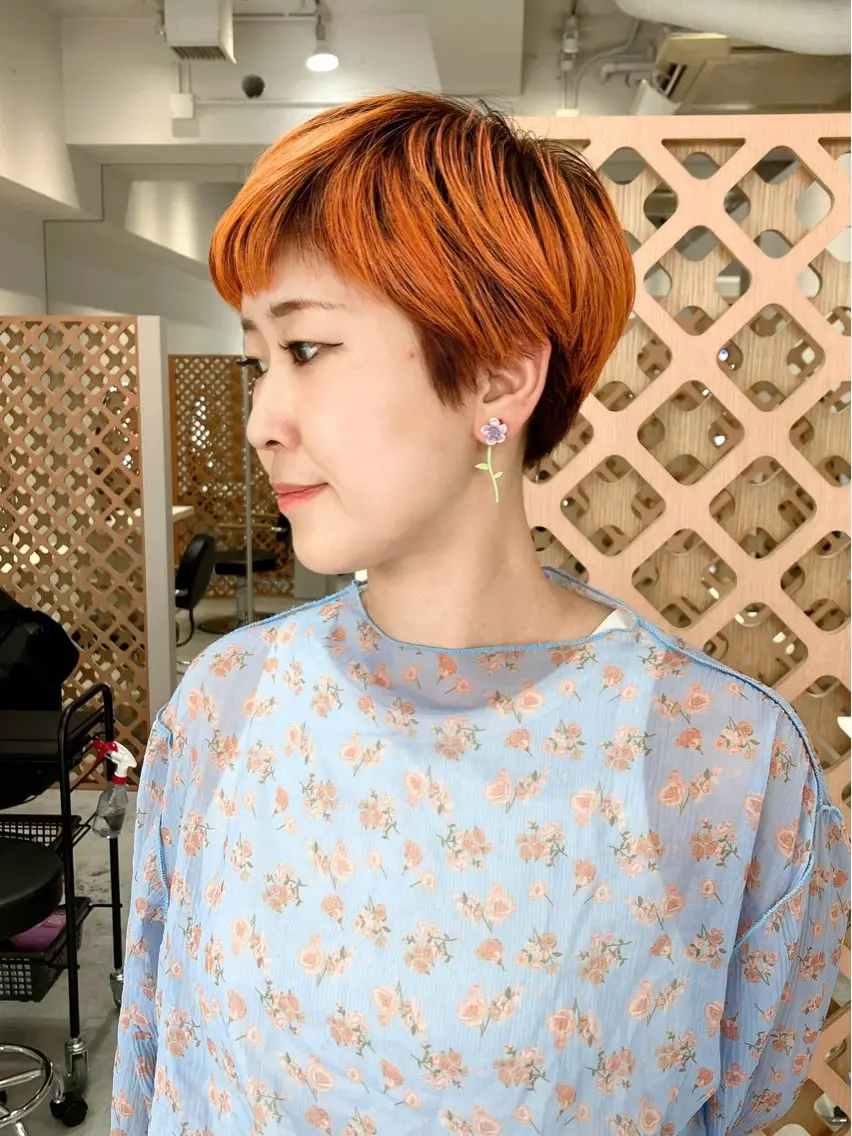 ショート カラー オレンジ ショートヘア カット ヘアカラー 川間 将彦のヘアスタイル
