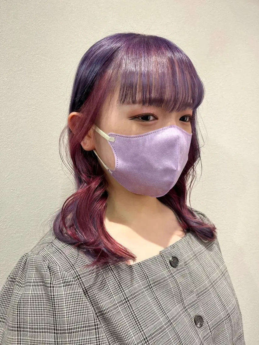 セミロング カラー デザインカラー ピンクカラー パープルカラー YUZUKI 🌙のヘアスタイル