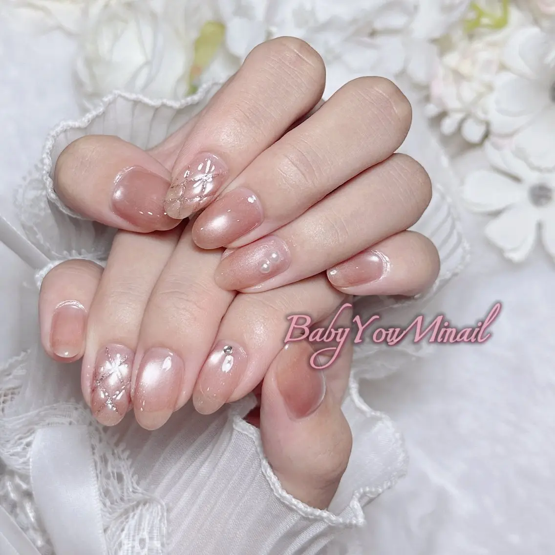 ネイル オーロラネイル チークネイル 成人式 フットネイル フレンチネイル ハンドネイル BabyYouMi nailのネイルデザイン