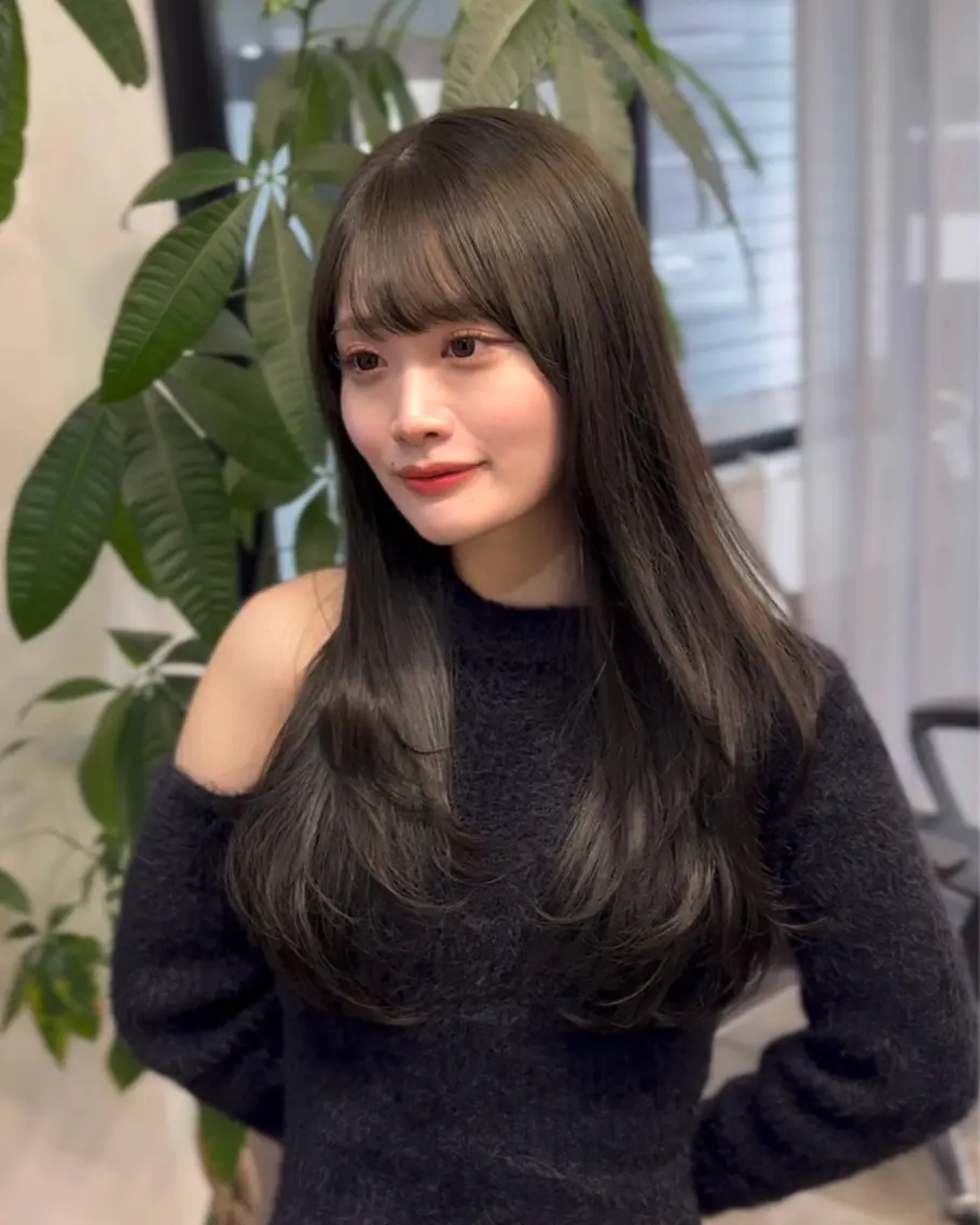 カラー ブリーチ 透明感カラー ダブルカラー グレージュ ブリーチなしカラー ヘアカラー 🩵福岡ブリーチなし レイヤー/紫音🩵のヘアスタイル