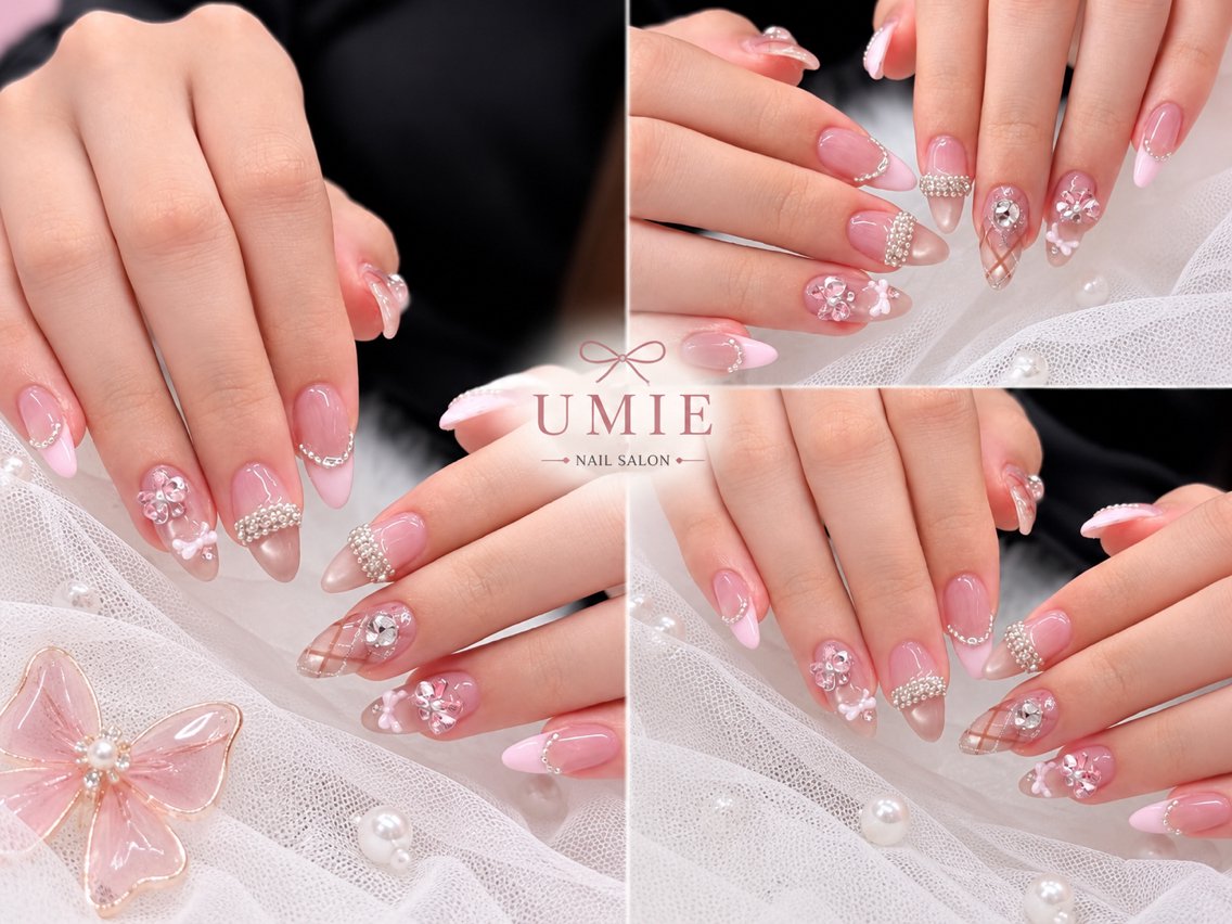 ネイル フットネイル フレンチネイル ジェルネイル ガラスフレンチ マグネットネイル ハンドネイル UMIE NAIL SALONのネイルデザイン