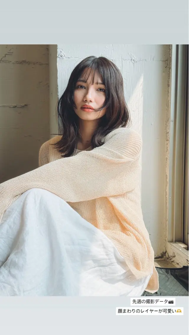 ミディアム カラー ベージュカラー 顔まわりレイヤー レイヤーカット カット ヘアカラー トリートメント 【韓国レイヤー特化 ハッシュカット】のヘアスタイル