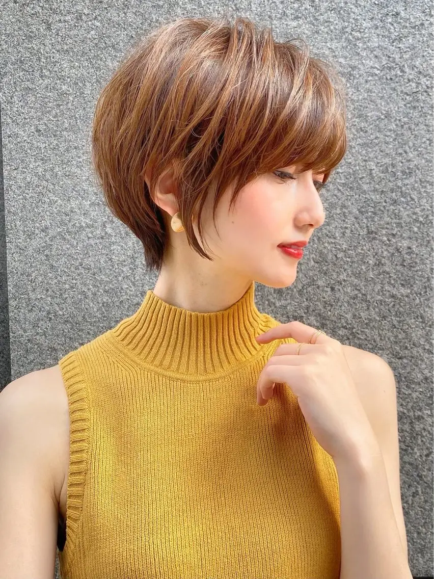 ショート くびれヘア 顔周りカット ハッシュカット 髪質改善 韓国風ヘア カット ヘアカラー トリートメント 博多ベージュ 🐻松井傑のヘアスタイル