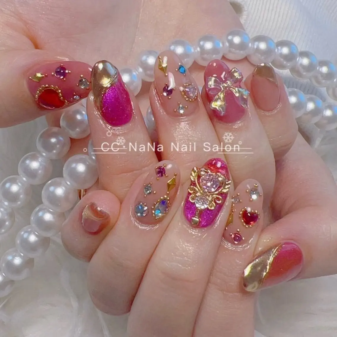 ネイル チークネイル フラッシュネイル ハート キラキラネイル 韓国ネイル ハンドネイル 💎CC・NaNa 韓国風ネイル🌙Cのネイルデザイン