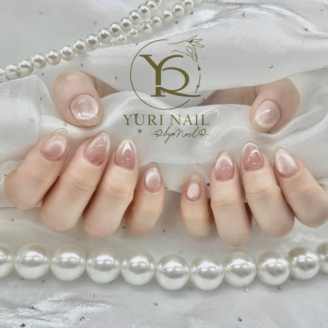 ネイル オーロラネイル ブルー チークネイル フレンチネイル グラデーション ハンドネイル フットネイル ハンドケア YURI Nail Funabashiのネイルデザイン