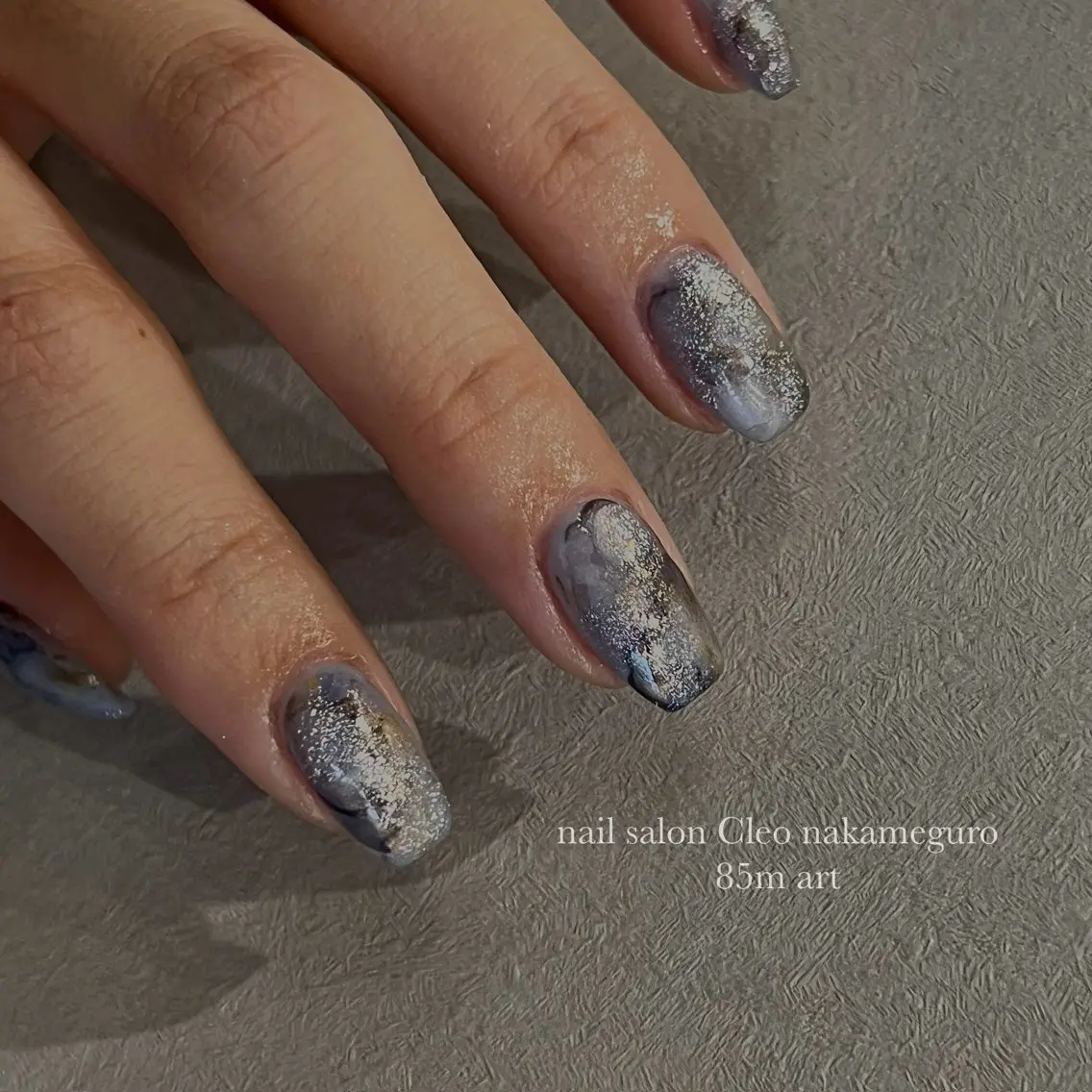 ネイル ブルー ブラウン 長さ出し ジェルネイル マグネットネイル ハンドネイル Cleo中目黒店 Hinahoのネイルデザイン