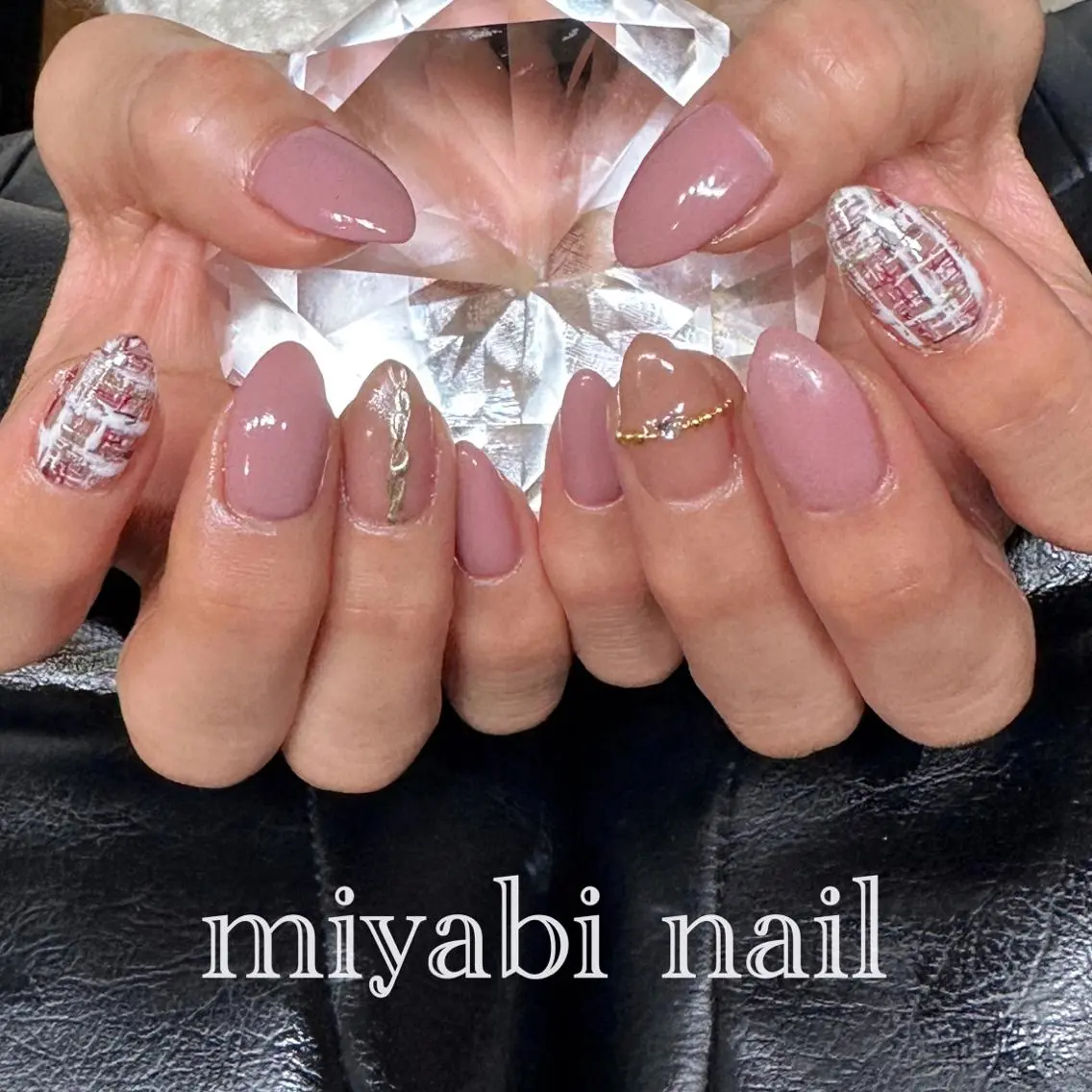 ネイル アートネイル ブラウン 持ち込み ピンク ハンドネイル miyabi nail 桂川駅近くのネイルデザイン