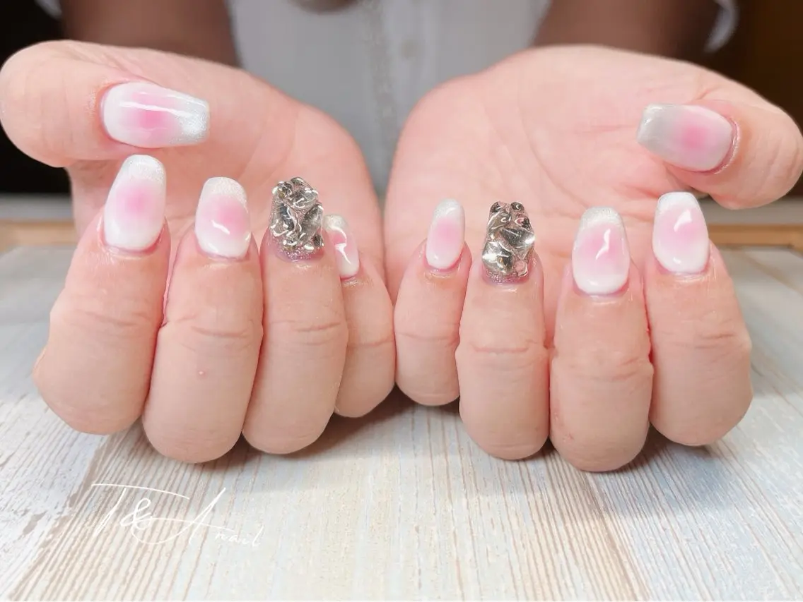 ネイル チークネイル 長さ出し ジェルネイル ピンク スカルプネイル T&A nailのネイルデザイン