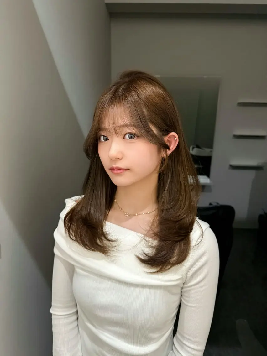 ロング カラー ベージュカラー グレージュ オリーブベージュ レイヤーカット レイヤー/艶カラー /韓国ヘア/高松のヘアスタイル