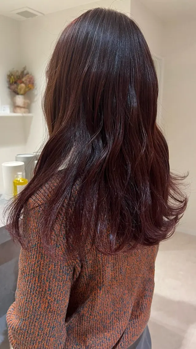 ロング カラー ボルドーカラー 透明感カラー レッドカラー すみか / カットモデル募集のヘアスタイル