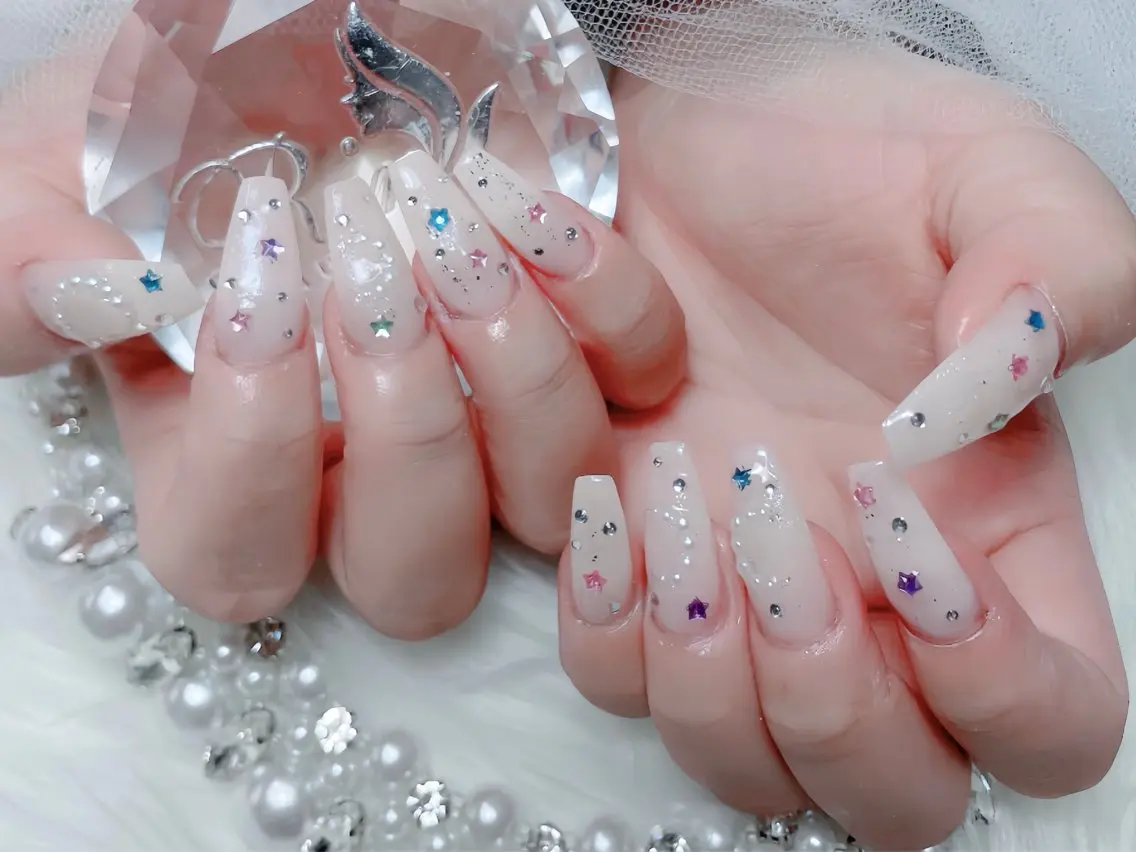 ネイル ブルー ジェルネイル ガーリー グラデーション グリーン ハンドネイル Rin Nail 新大久保店のネイルデザイン
