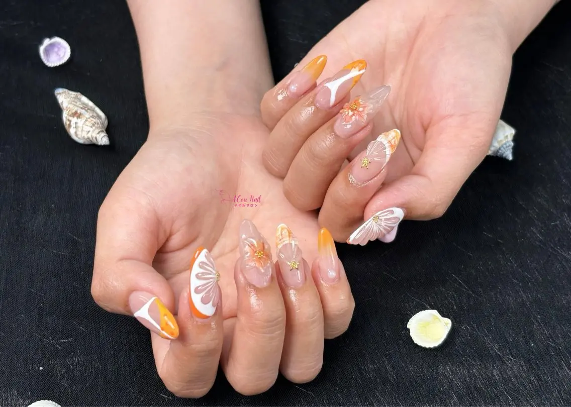 ネイル 桜ネイル 長さ出し フラワーネイル フレンチネイル ジェルネイル ハンドネイル ACon NailSalonのネイルデザイン