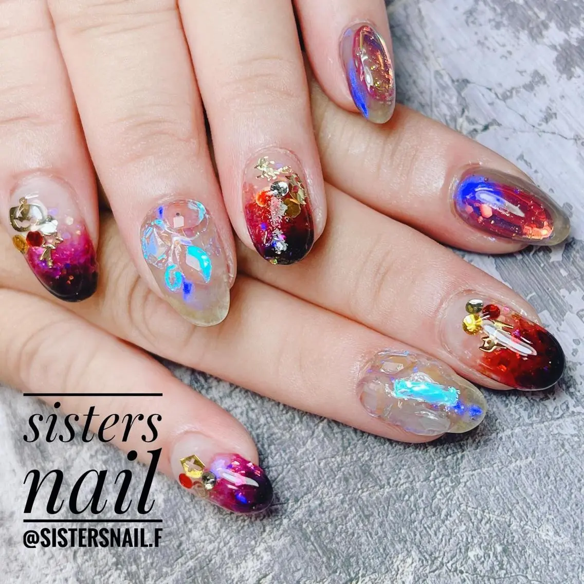 ネイル アートネイル オーロラネイル ハロウィン 氷ネイル・うるうるネイル ストーンネイル sisters nail.fのネイルデザイン