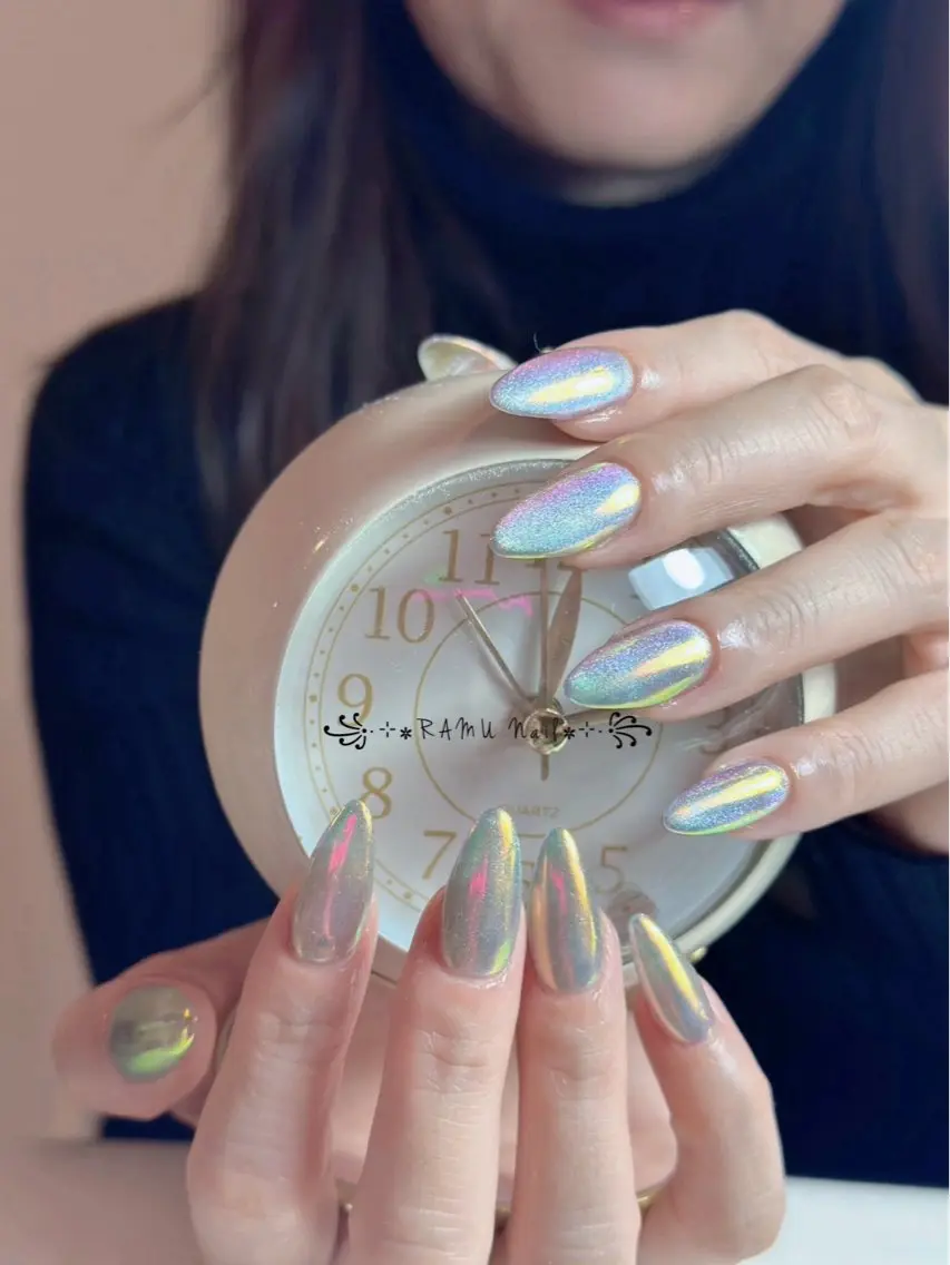 ネイル キラキラネイル マグネットネイル ミラーネイル ピンク 春ネイル ハンドネイル RAMU Nail 恵比寿店のネイルデザイン