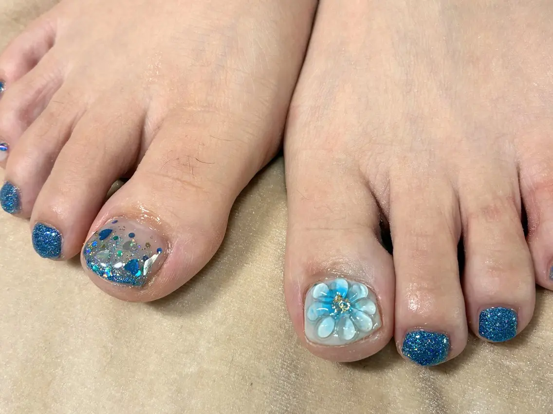 ネイル ブルー フットネイル Nailsalon Rのネイルデザイン