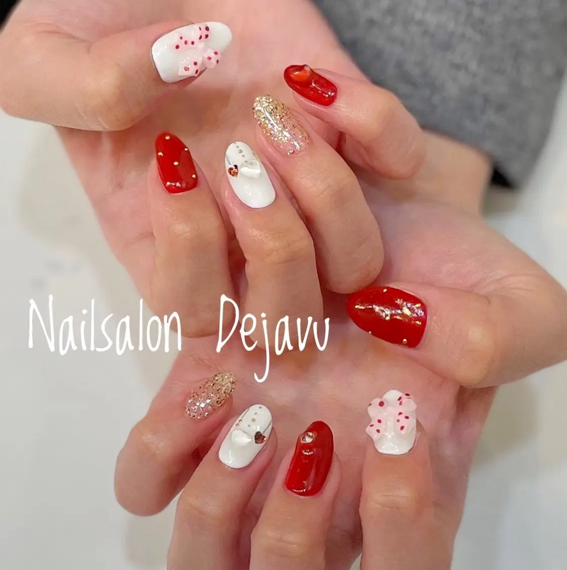 ネイル ハート リボン ハンドネイル Nailsalon Dejavuのネイルデザイン