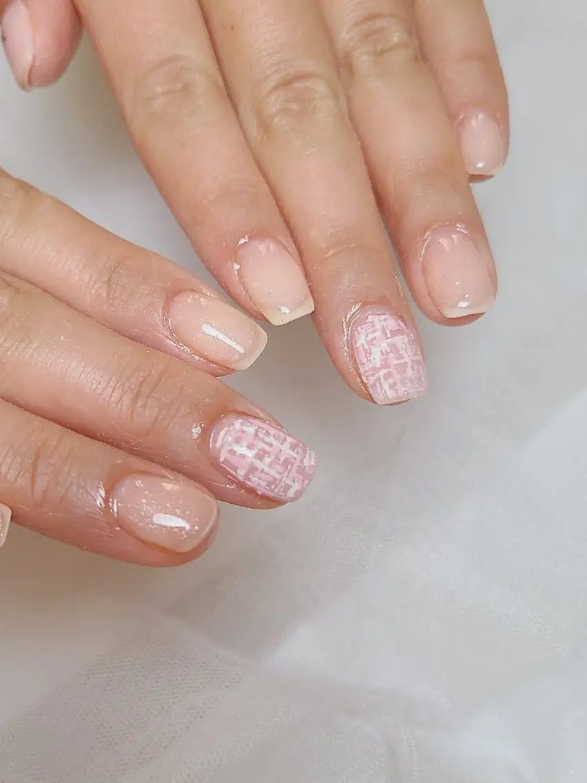 ネイル ジェルネイル 韓国ネイル ピンク シンプルネイル ツイードネイル Nailroom3  古屋のネイルデザイン
