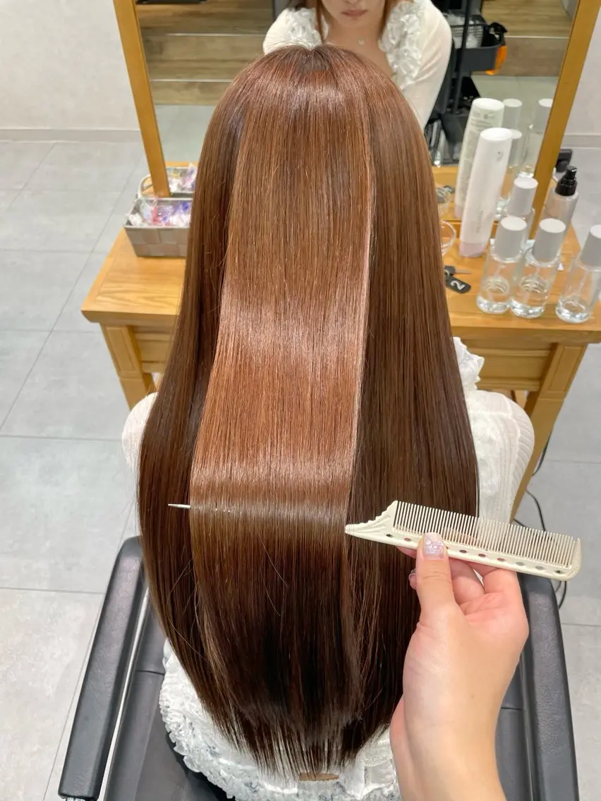 ロング 髪質改善 縮毛矯正 トリートメント 酸熱トリートメント ヘアカラー カラーモデル募集 🤍momoha🤍のヘアスタイル