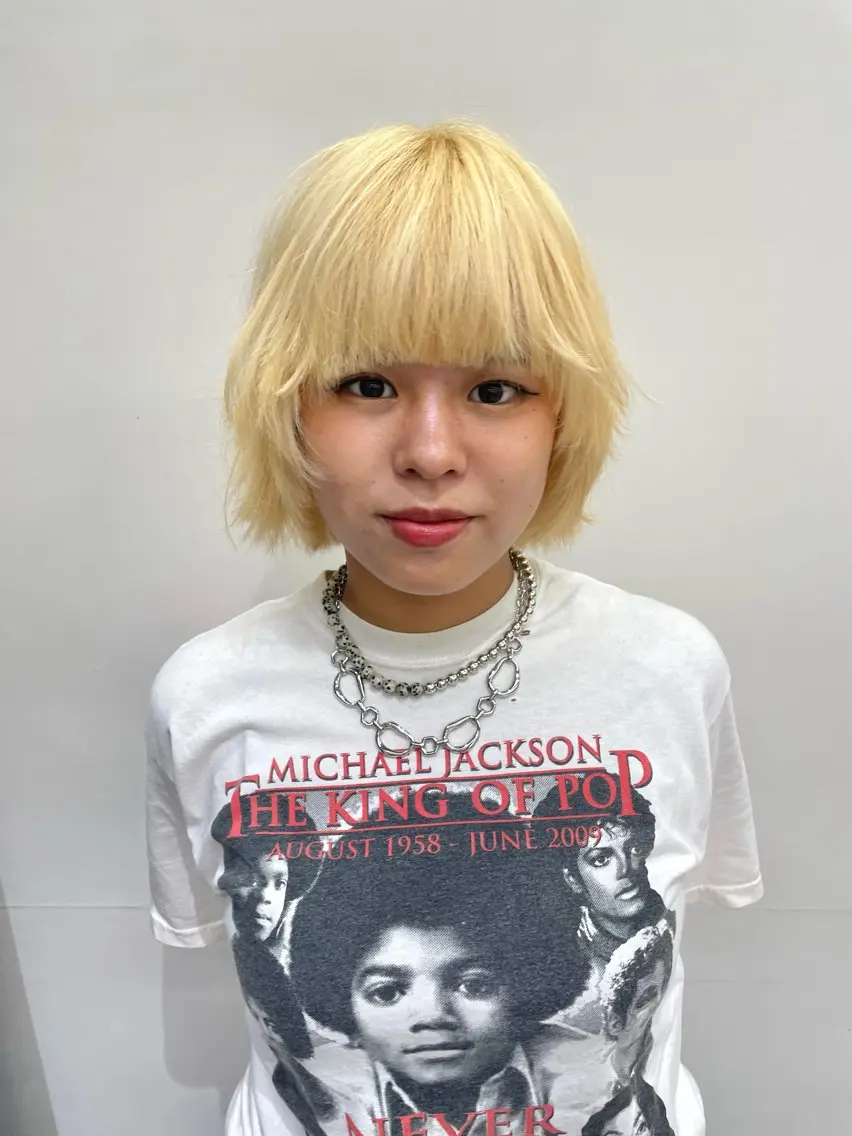 ミディアム カラー パーマ ヘアアレンジ メンズ 抜きっぱなしブロンド カット ヘアカラー トリートメント tatsumi/ボブ ウルフ/レイヤーのヘアスタイル