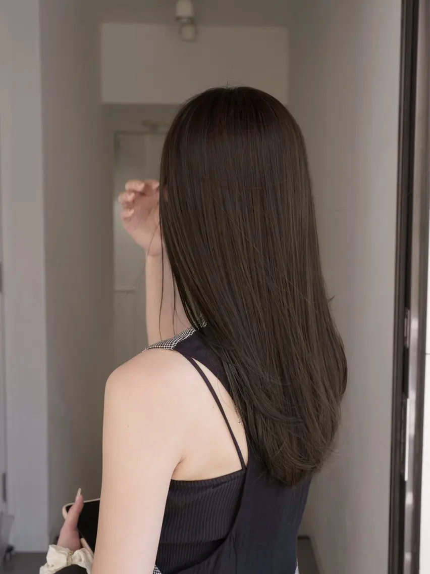 セミロング カラー グレージュ レイヤーカット 酸性ストレート カット ヘアカラー 縮毛矯正 navile原宿 yumaのヘアスタイル