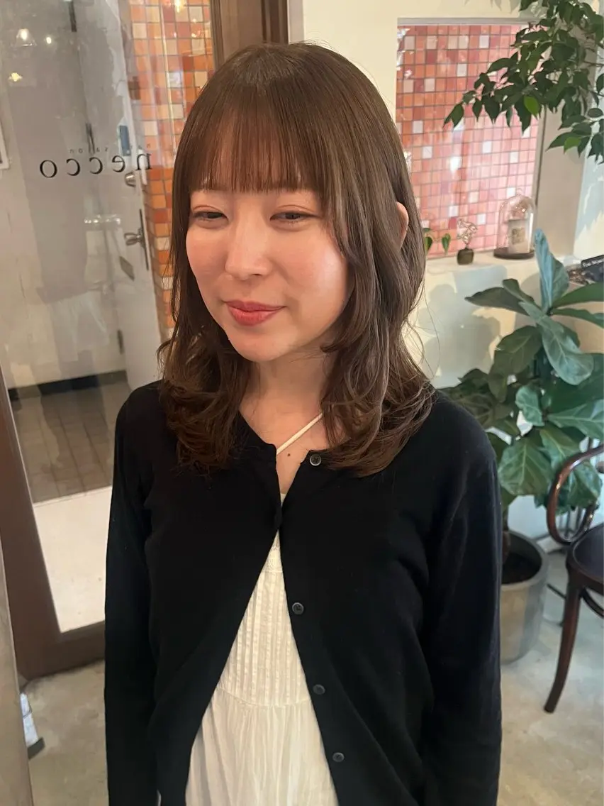 ミディアム カラー パーマ カット パーマ 柴田 さくら/パーマモデルのヘアスタイル