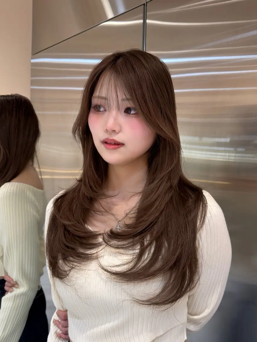 ロング カラー カット ヘアカラー トリートメント 韓国ヘア/くすみ ブラウン/リョウヤのヘアスタイル