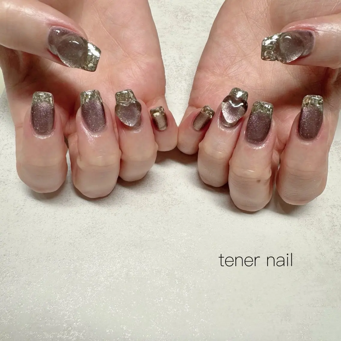 ネイル フレンチネイル ガラスフレンチ ハート ぷっくりネイル ハンドネイル テネルネイル tener nailのネイルデザイン