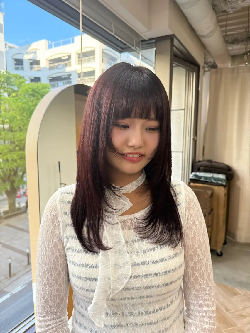 セミロング レイヤーカット カット ヘアカラー トリートメント 新潟/万代/レイヤー 韓国風/明間未来のヘアスタイル