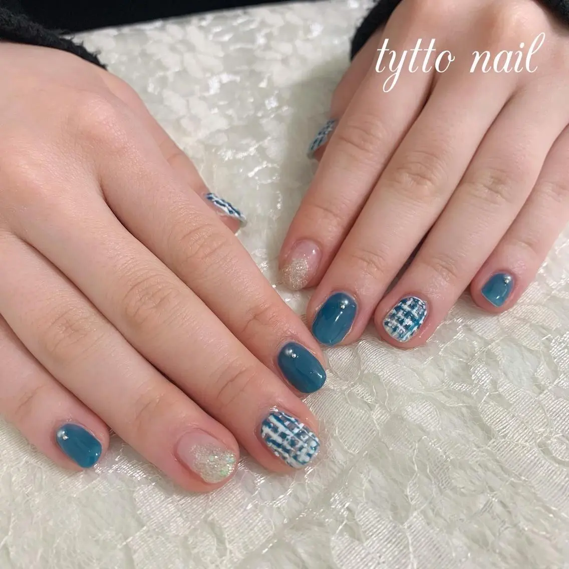 ネイル ブルー グラデーション 韓国ネイル ラメ(グリッター) ラメグラデーション ハンドネイル tytto nail ❤︎‪‪eri‪‪のネイルデザイン
