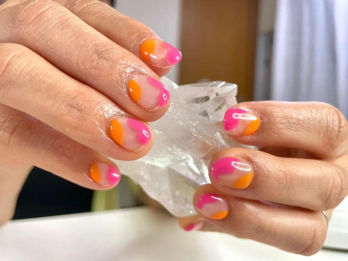 ネイル アートネイル オレンジ ピンク Ri-e's nailのネイルデザイン